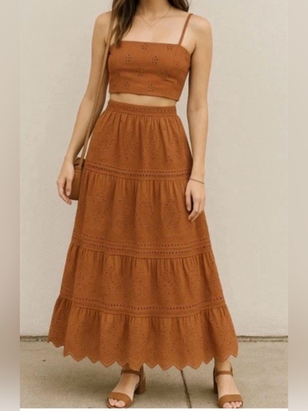 Jason Wu Eyelet Embroidered Two Piece Set Tiered Skirt Crop Top XS